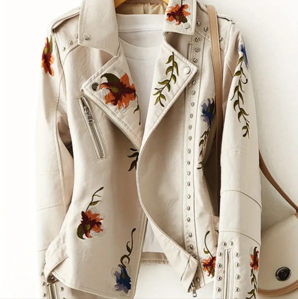 Floral Embroidered Cream Jacket